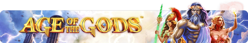 Age of the Gods スロットのワイドバナー。